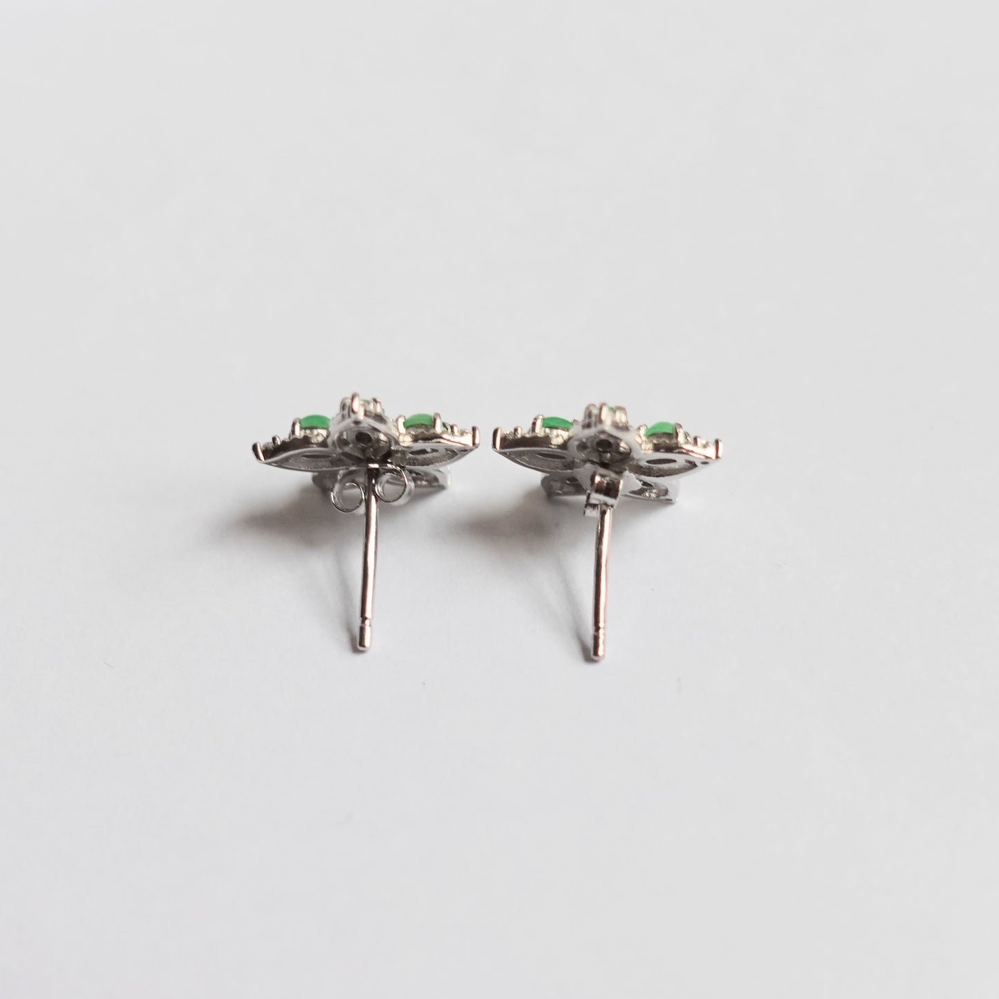 翡翠#STC459-滿綠花形蛋面銀耳環