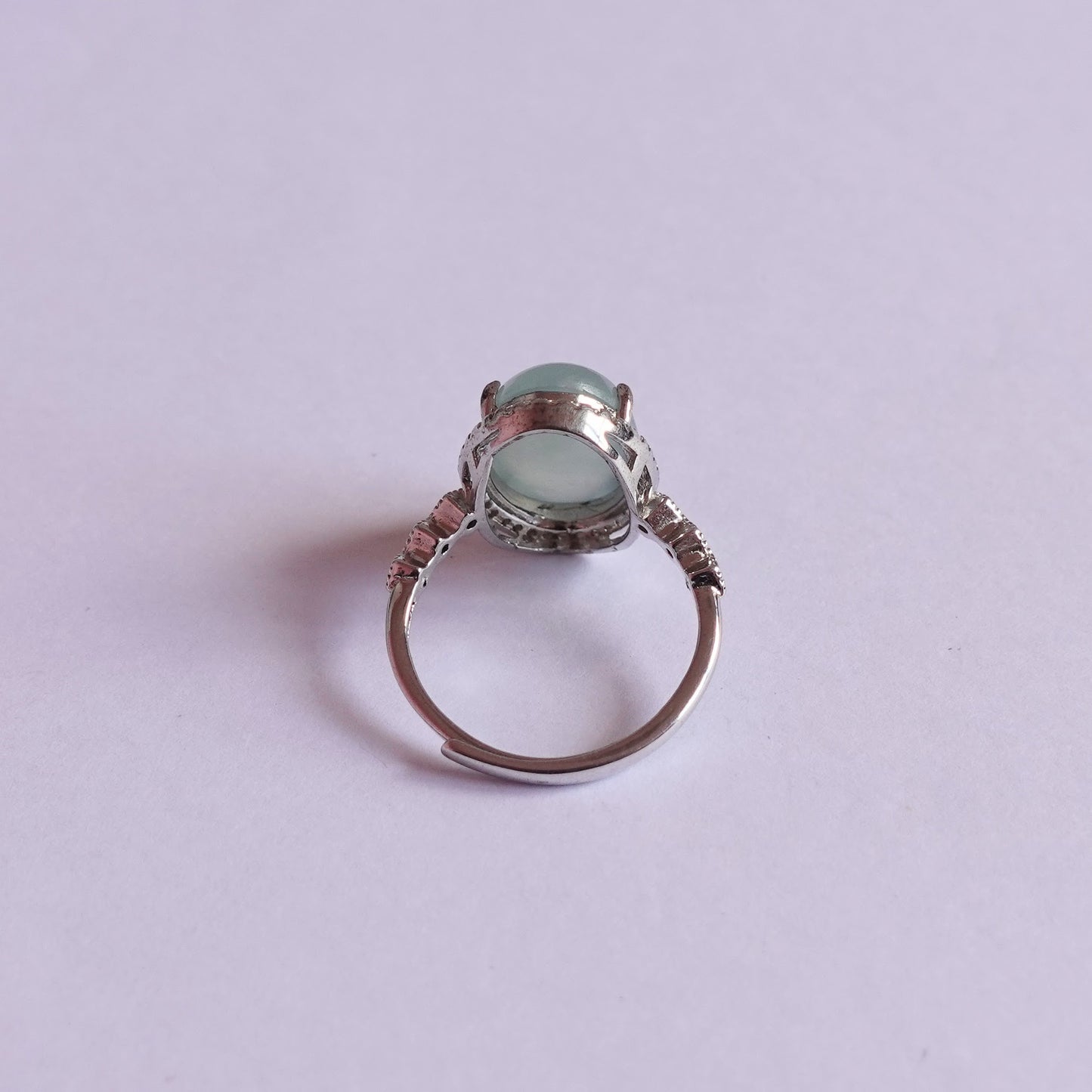 翡翠#STC375-糯冰烏雞蛋面銀戒指