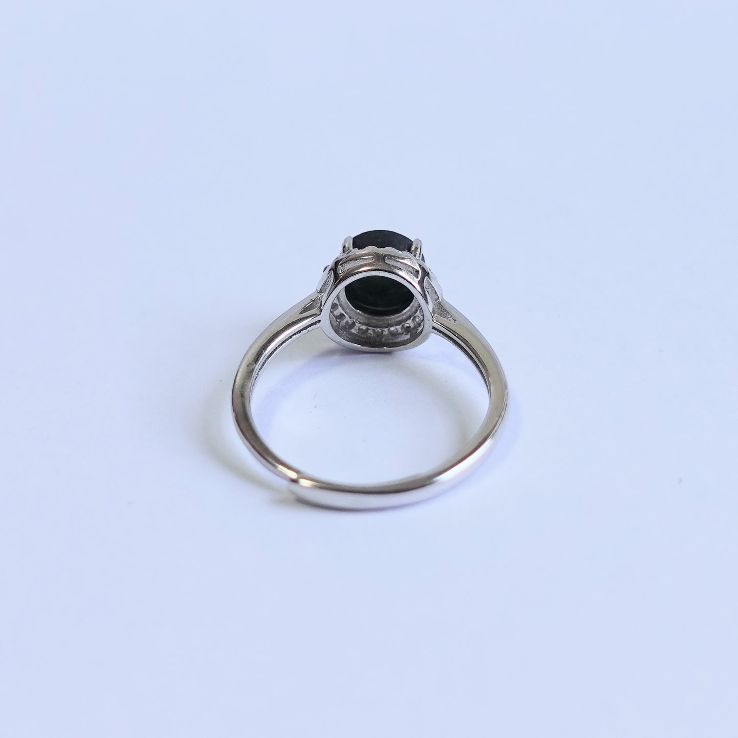 翡翠#STC472-墨翠圓形銀戒指