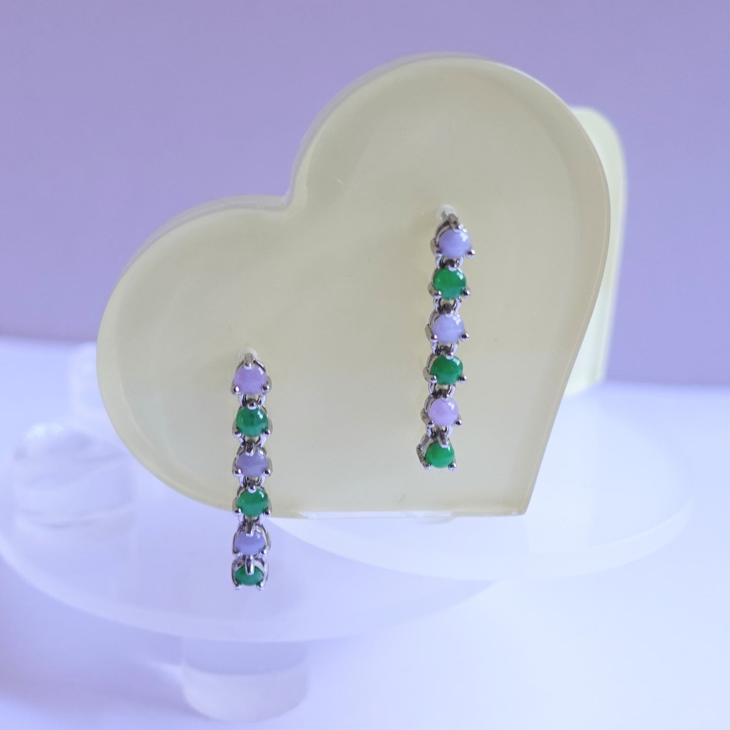 翡翠#STC362 - 紫羅蘭/滿綠蛋面銀耳環