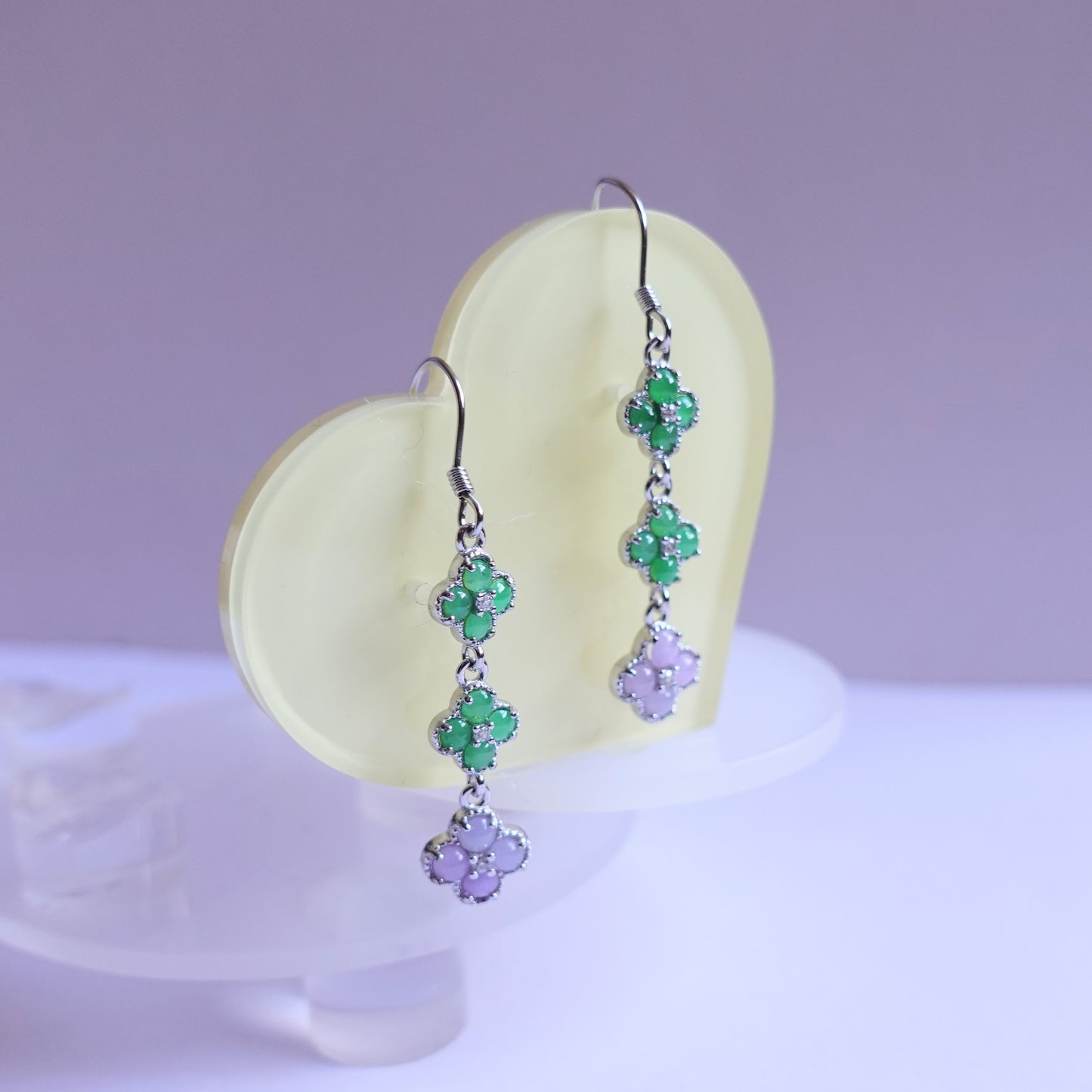 翡翠#STC363 - 紫羅蘭/滿綠蛋面銀耳環