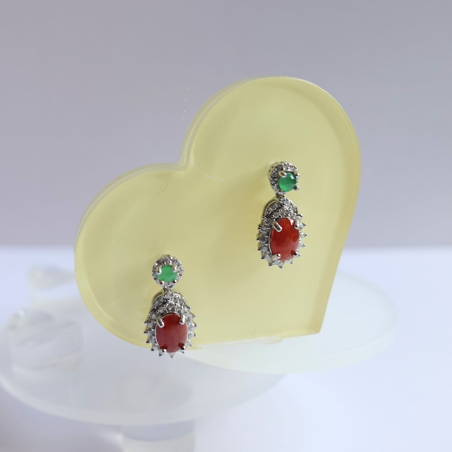 翡翠#STC397 - 冰紅翡蛋面銀耳環