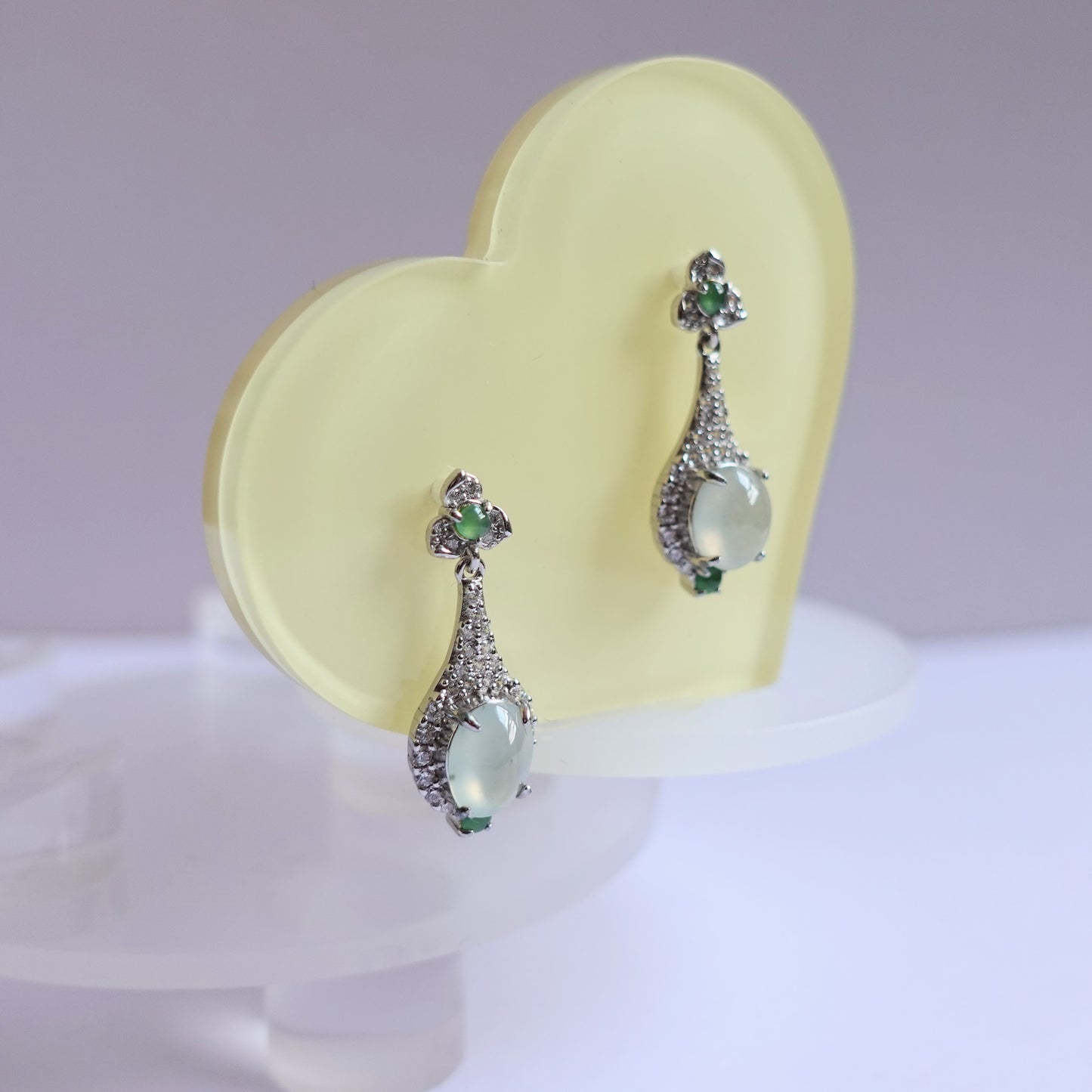 翡翠#STC317-冰種蛋面銀耳環