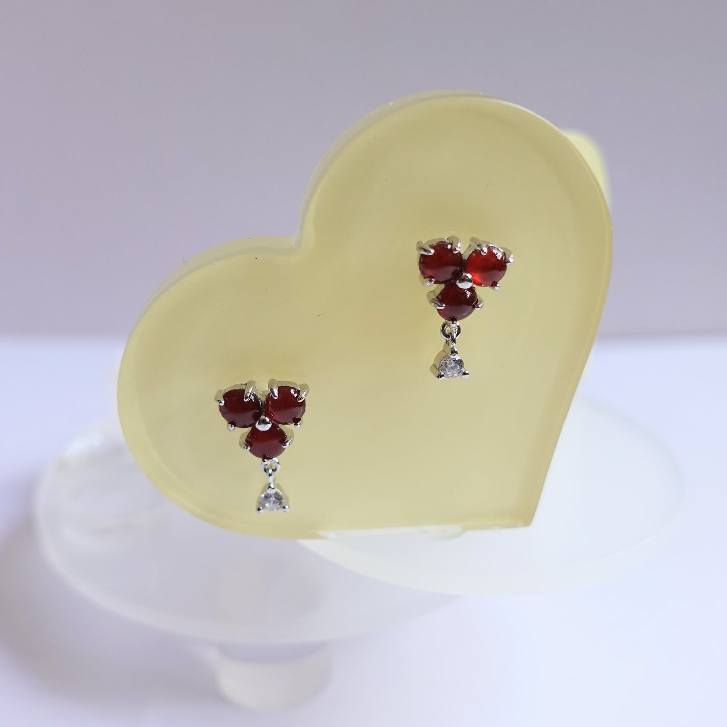 翡翠#STC396 - 冰紅翡蛋面銀耳環