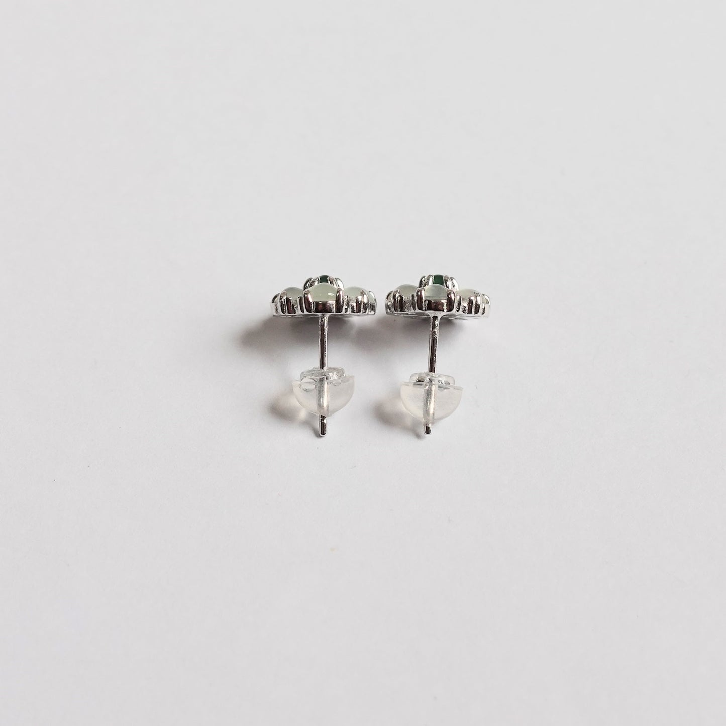 翡翠#STC485-冰種/冰綠花形蛋面銀耳環